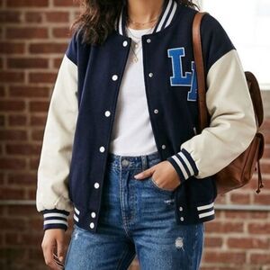Bomber Jacket Women XS Black Varsity Letterman Collegiate LA Street Retro Y2K